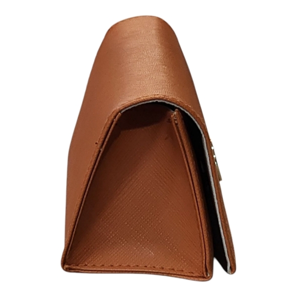 Tory Burch Saddle Brown Saffiano Leather Eyeglass Case Gold Logo - Picture 4 of 8